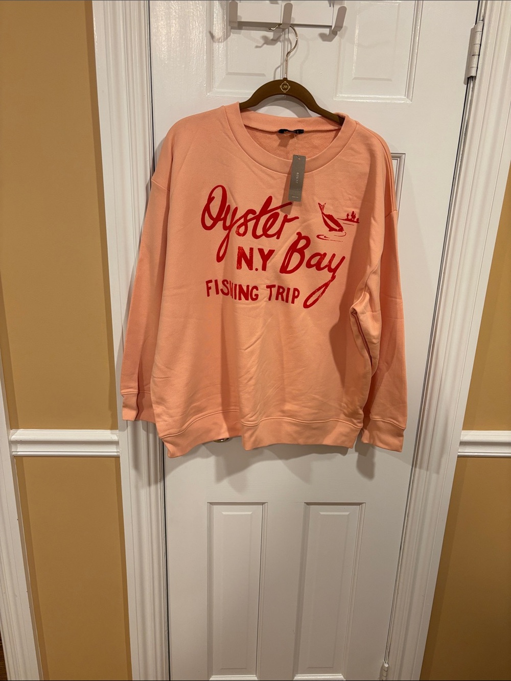 J. Crew Peach Sweatshirt with Red Oyster NY Bay Graphic